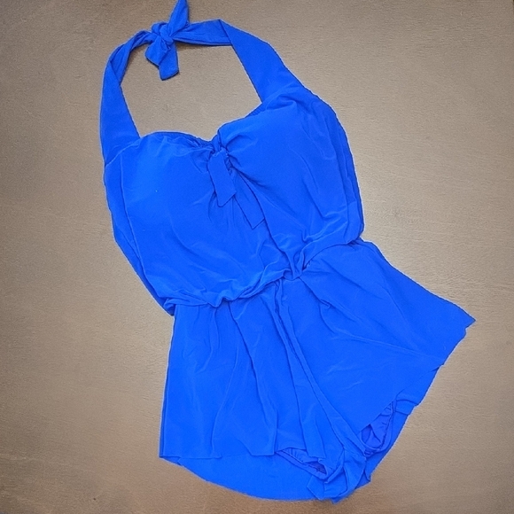 Aqua Green Swim Aqua Green Royal Blue Halter Romper One Piece Swim